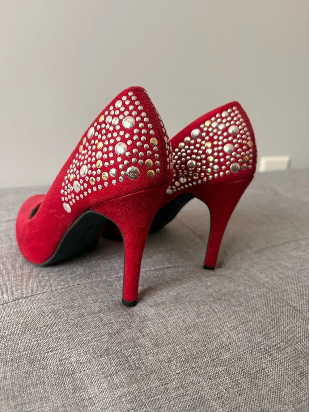 Xappeal Red Suede Rhinestone Heel Pumps
